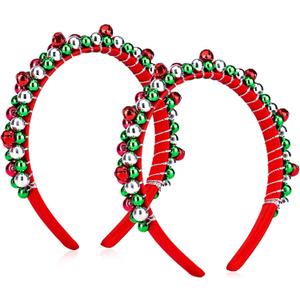 2 Pack Christmas Headband Christmas Bell Hairband Girls Headbands Red Green Silver Hair Accessories