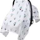 Muslin Carseat Cover for Boys Girls, Breathable Infant Car Seat Canopy, Lightweight Baby Carrier Cover, Newborn Shower Gift, Fit Spring Summer/Hot Days/Warm Weather, Cactus, Pack 2