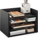 Ballucci File Organizer, 4-Tier Office Desk Organizer, Open Top Wood Paper Organizer for Classroom, Desktop Mail Sorter Paper Tray, Black