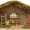 VILLAGE GIFT IMPORTERS Nativity Creche Stable | 11" Tall and 18.25" Wide | Realistic Moss Roof and Floor | Beautiful Texture Work | Ladder, Pots, and Window | Made in Italy