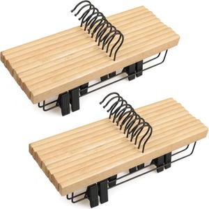 TOPIA HANGER Pants Hangers 20 Pack, Wooden Clothes Hangers with Black Clips and Rotatable Hook, Durable Natural Rubber Wood Hangers for Skirts, Pants, Jeans, Shorts - CTS05N