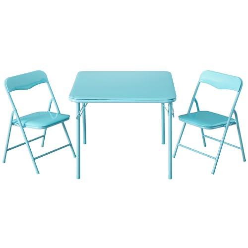 Heritage Kids Blue Kids Activity Table and Chair Set,3-Piece Furniture Set with 1 Square Table & 2 Folding Chairs,Playroom Table Set for Ages 3+