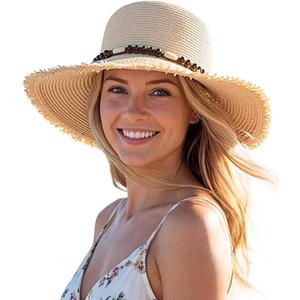 ACUSHLA Straw Sun Hat for Women Wide Brim Vintage Boater Summer Beach
