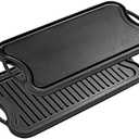 Bruntmor 2-In-1 Cast Iron Skillet Rectangle Roasting Pan With Reversible Griddle Pan For Stove Top - 20"x10" Multi Cooker Deep Roasting Grill Pan, Non-Stick Camping Cookware