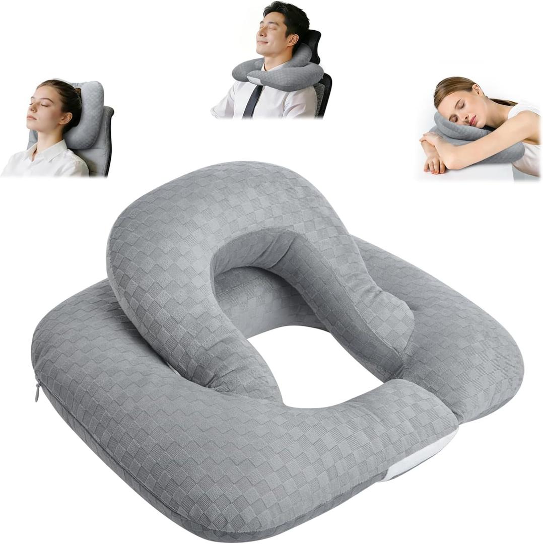 Double Layer Neck Pillow for Pain Relief - Ergonomic Headrest & Lumbar Support for Office Chair, Travel & Home, Cervical Support for Side, Back & Stomach Sleepers (Grey-15.7"x11.8"x6.3")