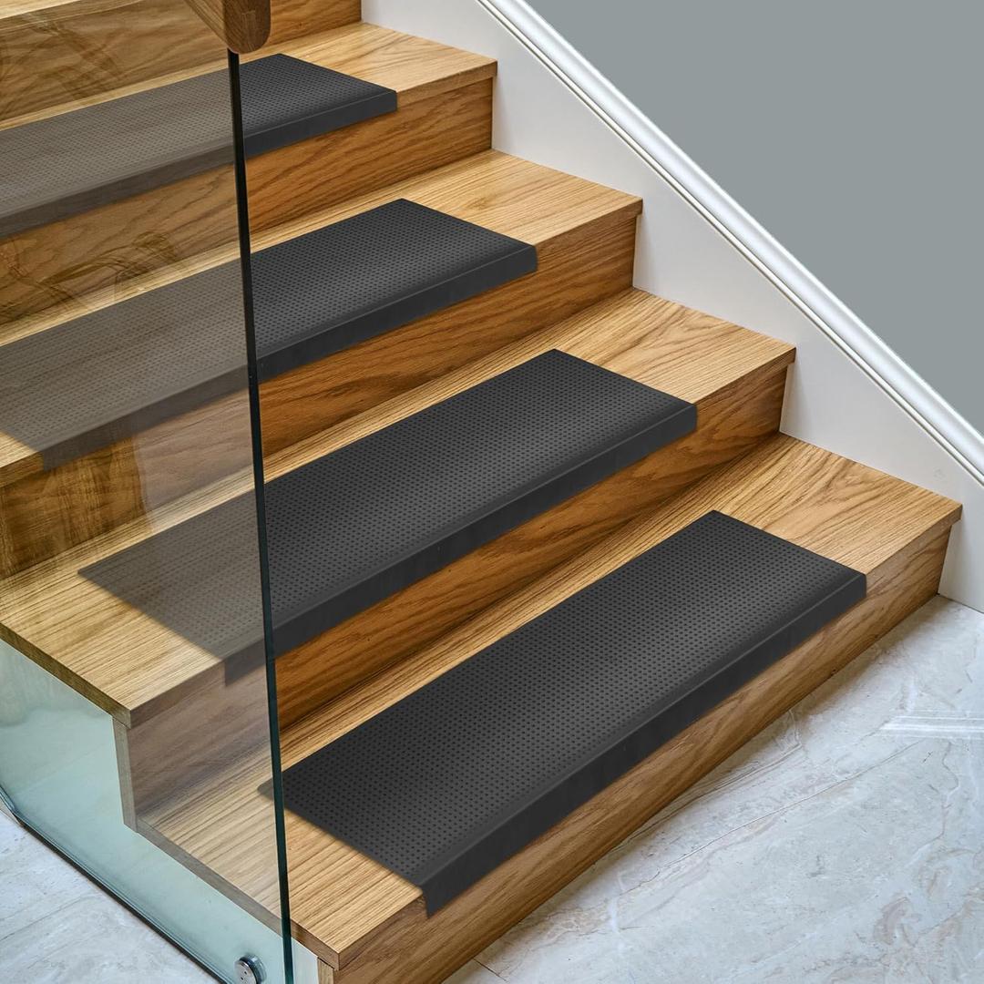 Ottomanson Bullnose Stair Treads Outdoor  Dots Heavy-Duty Non-Slip Stair Mats  Best Grip on Concrete, Brick & Textured Step  Fastening Required for Wooden & RV Steps, Pack of 5