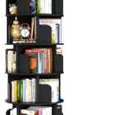Besiost Rotating Bookshelf Tower, 5 Tier Spinning Bookcase, Revolving 360 Book Shelf Narrow Tall Bookcase, Vertical Turning Round Bookshelf Organizer, Wood Corner Book Shelf for Small Space, Black