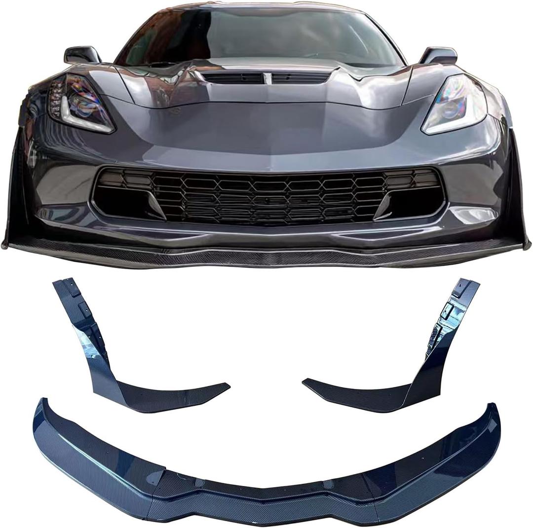 Front Bumper Lip Spoiler for Chevrolet Corvette C7 2014-2019 (Not for ZR1) | with Side Winglets Carbon fiber look