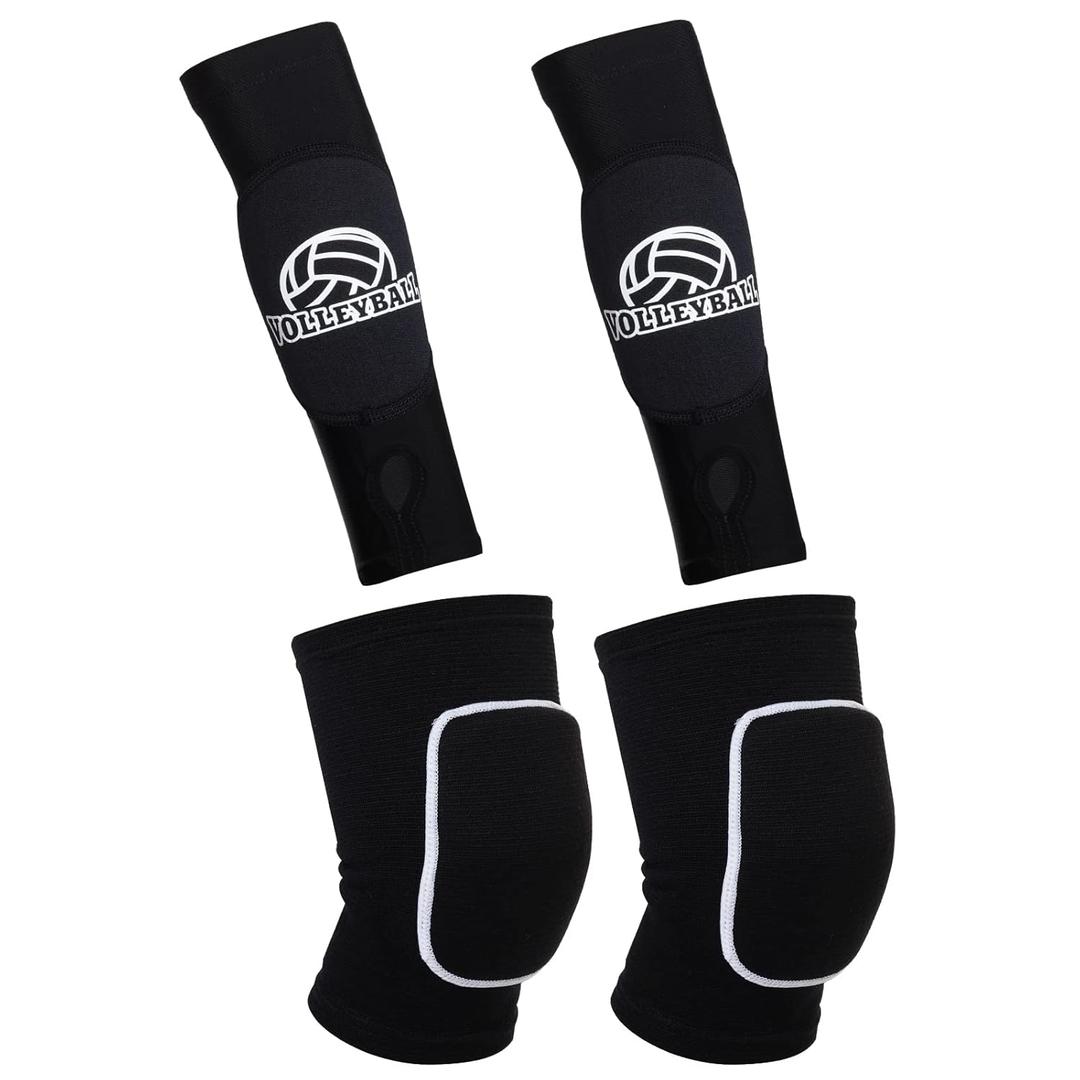 obmwang 2 Pieces Volleyball Accessories Including Volleyball Knee Pads and Arm Sleeves with Protection Pads and Thumb Hole for Women Girls Teens(Black)