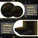 QZYL 96 Pcs Black and Gold Plates Set, Birthday Plates and Napkins Party Supplies, Disposable Black and Gold Party Decorations for 24 Guests, Birthday Tableware Wedding Decor with Plate, Napkin, Fork