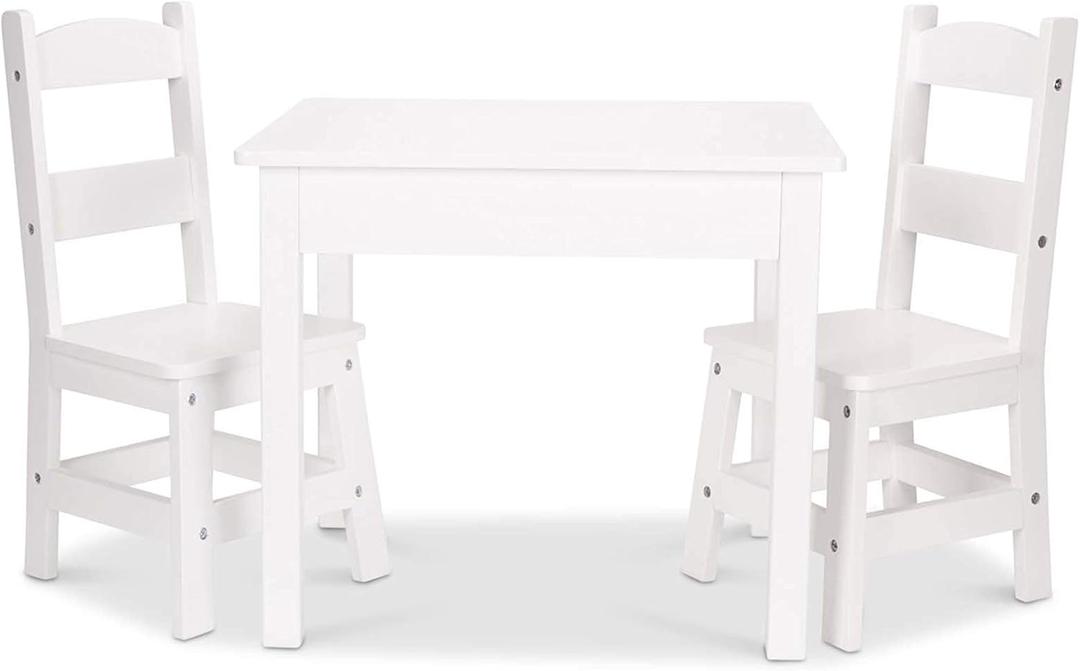 Melissa & Doug Wooden Kids Table & Chairs Set, Montessori, Homeschool Classroom Must Haves, Bedroom Furniture for Boys & Girls 3+ (White)