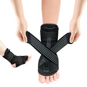 Plantar Fasciitis Night Splint, Upgraded With 4 Adjustable Straps for Plantar Fasciitis Relief Brace, Relief Brace for Foot Drop, Heel Pain, Achilles Tendinitis (Black - 1pc)
