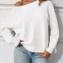 Saodimallsu Womens Off The Shoulder Sweater Oversized Long Sleeve Knit Sweaters 2025 Casual Color Block Trendy Jumper Tops (White)