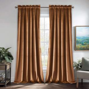 JIUZHEN Velvet Curtains for Living Room - 96 inches Thermal Insulated Room Darkening Privacy Protect for Parlor/Gallery, Set of 2 Window Curtain Panels with Tiebacks, 60W x 96L, Brown