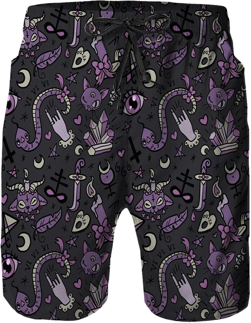 Mens Swim Trunks with Mesh Lining,Quick Dry Swimsuit Board Shorts Beach Pants Swimwear Bathing Suits (Goothic Spooky, M)