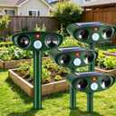 4 Pack Solar Ultrasonic Animal Repeller Outdoor Squirrel Cat Deer Repellent Devices with Motion Detector Waterproof, Effective Against Dog Skunk Rabbit Raccoon Deterrent for Yard Garden Protection