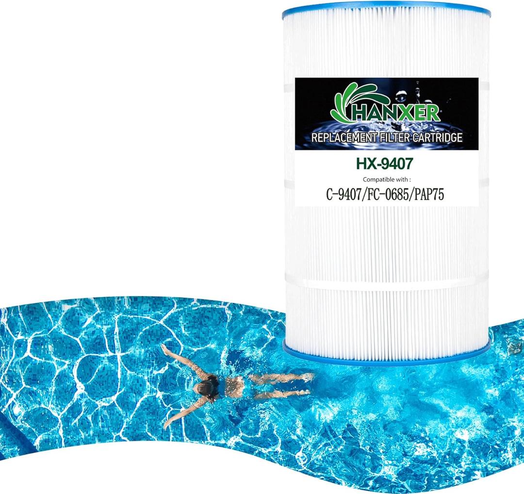 HANXER PAP75 Swimming Pool Filter Replaces for C-9407, Clear 75, Ultral-C2, R173214, 59054100, FC-0685, 590541, 10751, 75 Sq.Ft Pool Filter Cartridge, 1 Pack