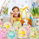 CC HOME 12Pcs Easter Drawstring Bags, Cartoon Colorful Egg Treat Bags, Easter Theme Party Favor Bags for Baby Shower Kids Girls Boys Birthday Party Decorations 10.6 x 13.4 inch