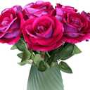 10-Pcs Artificial Rose Bouquets Faux Flowers with Flannel and Silk-Like Touch Highly Realistic Handmade Ideal for Home Office Wedding Hotel Festival Party Decorations Gifts Props (Fuchsia)