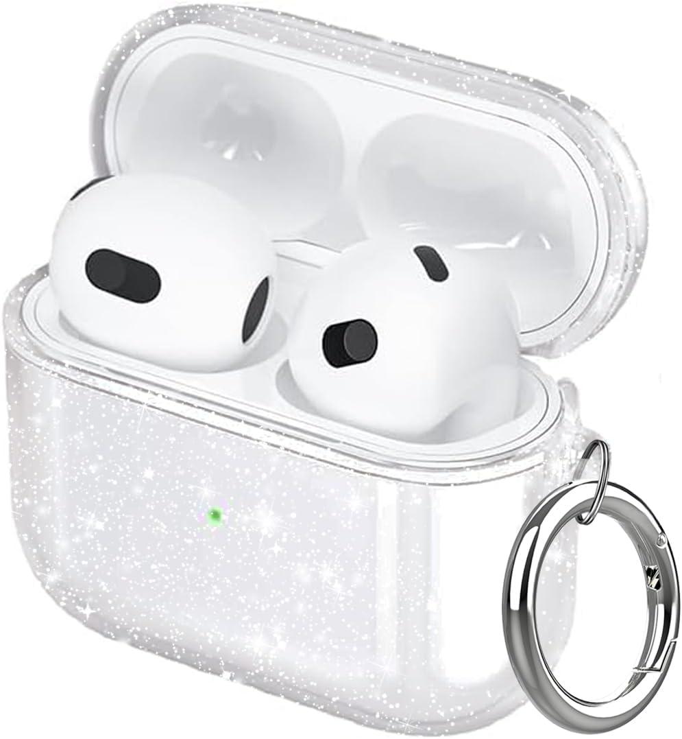 Airpods 4 Case Clear Glitter,Sparkle Bling Design for Airpods 4th Generation Cover 2024,Full Protective Shockproof Soft TPU for Airpod 4 Charging Skin with Carabiner Women Girlrs-Clear