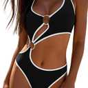 Hilinker Womens Cut Out Sexy One Piece Swimsuit Monokini Self Tie Halter Bathing Suit (Black, M)
