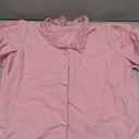 SweatyRocks Women's Puff Short Sleeve Collar Button Front Blouse V Neck Contrast Lace Shirt Tops, Medium