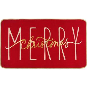 ONWAY Merry Christmas Doormat, Red Gold Winter Seasonal Door Mat Christmas Holiday Low-Profile Floor Rug Switch Mat for Indoor Outdoor 17.5 x 29 Inch