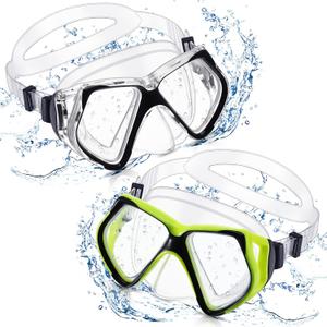 Weewooday 2 Pcs Adults Swimming Goggles with Nose Cover Tempered Glass Diving Mask Clear Wide View No Blurring Swim Goggle for Adult Men Women Youth