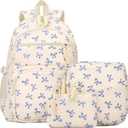 jingyuKJ Coquette Backpack Set, Cute Kawaii Aesthetic Daypack Bow Rucksack (A02 Bow Blue)
