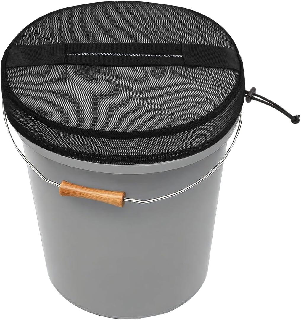 5 Gallon Bucket Lid Boat Trash Can Cover Converter with Mesh Opening for Fishing Bucket, Bait Bucket or Trash Can, Fishing & Boating, Multi-Purpose Adjustable Mesh Design - 1pack Black