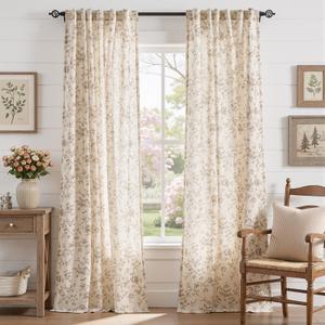 jinchan Amlie Linen Floral Curtains 96 inch Length Curtains for Living Room Bedroom Farmhouse Country Decor Drapes Light Filtering Window Treatment Back Tab Rod Pocket 2 Panels Taupe