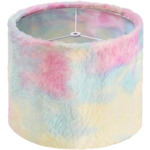 Rainbow Fur Lampshade Pastel Tie Dye Faux Fur Plush Shaggy Drum Lampshade 11.8" Top x 9.8" High Medium Lampshades Cute Colorful Unicorn Princess Room Decor Replacement,Easy Assembly Required