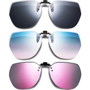 Frienda 3 Pairs Polarized Clip on Sunglasses Rimless Anti Glare Flip up Sunglasses for Women Man