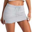Women's Mini Skorts with Drawstring Mid Waist Side Split Bodycon Y2K Mini Skirt with Shorts (Gray, S)