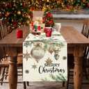 Xmas Deer Holly Pine Merry Christmas Table Runner 13x 90 Inch Christmas Winter Table Decoration for Dinning Kitchen Home Party Decor