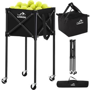 Extra Large Tennis Ball Hopper, Holds 200 Balls, Foldable Tennis Ball Basket with Wheels & Removable Bag, Lightweight Pickleball Caddy Cart for Baseball/Softball, for Training/Teaching, Black