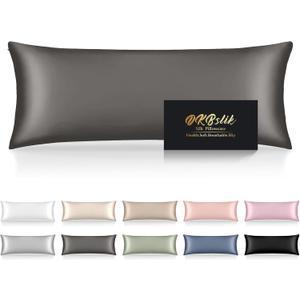 Silk Body Pillow Cases, Mulberry Silk Body Pillow Cover with Zipper, Smooth, Anti Acne, Cooling Sleep Both Sides Natural Silk Satin 20x54 Body Pillowcase, Gifts for Women Men, Dark Gray (Body - 2054 Inch)