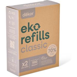 Diaper Dekor CLASSIC Diaper Pail Refills 2 Count Unscented Exclusive End-of-Liner Marking Quick & Easy to Replace Most Economical Refill System for Original and Eko Style Pails