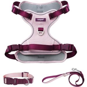 Pink Dog Harness Leash Collar Set, No Pull Reflective Dog Vest Harness with Control Handle, Adjustable Breathable Pet Harness for Dogs Walking Training (S(Neck:15.7-20.5",Chest:18.9-23.6") 22-43 lbs)