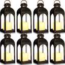Tujoe 8 Pcs 10 Inch Decorative Candle Lantern Bulk for Wedding Centerpieces Lanterns with LED Flameless Candle Indoor Outdoor Hanging Lights for Wedding Party, Battery Included (Dark Bronze)