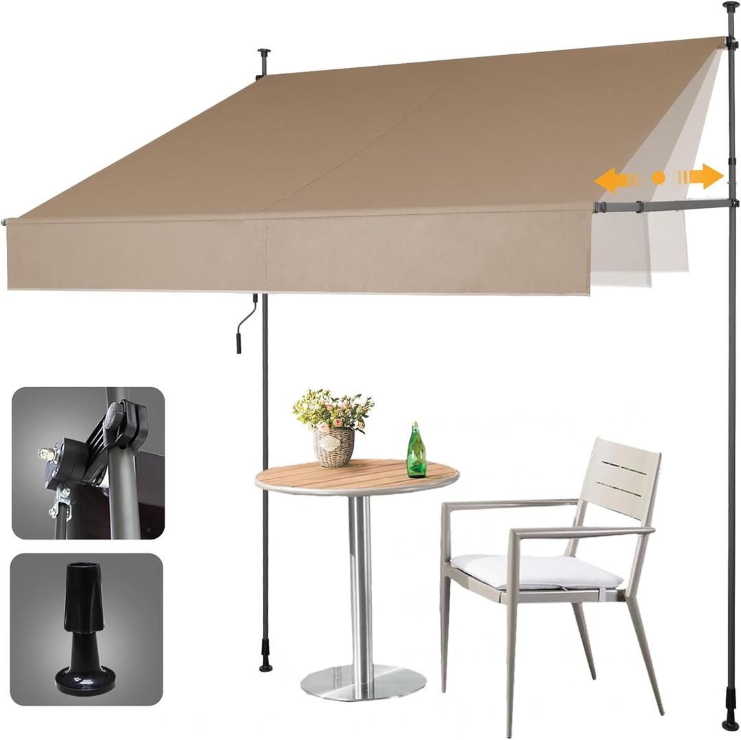 HOMEDEMO Manual Retractable Awning 79" W x 118" H,Side Bar 47-59in Patio Awning Retractable Outdoor Sunshade Shelter Height Adjustable Sunsetter Retractable Awning UV Protection for Backyard Garden