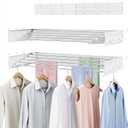 Laundry Drying Rack, Collapsible Wall Mounted Clothes Drying Rack - Foldable,Space Saving, 13.2 Linear Ft, 5 Aluminum Rods, 60 lb Capacity (White, 40" Wide)