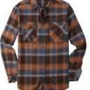 Alex Vando Mens Button Down Shirts Flannel Shirt Long Sleeve (Navy/Orange , S)