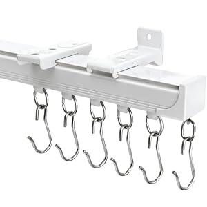 Houmiggle Ceiling Curtain Track Heavy Duty Tracks Ceiling/ Wall Mount Sliding Room Divider Silent Rail with 3 Types of Hooks for Living Room, Bedroom, White 6 ft to 9 ft