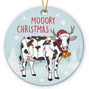 Cow Ornaments for Christmas Tree 2025 - Farmhouse Christmas Cows Decor, Gifts for Cow Lovers, Cute Farm Animal Ceramic Ornaments, Cows Decorations for Home