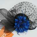 Cizoe Fascinator for Women with Black Veil Derby Headpiece Tea Party Hats and Lace Gloves (Blue)