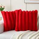 HAUSSY Pack of 2 Pillow Covers 20x20 Inch, Faux Fur Decorative Couch Throw Pillows Soft Striped Plush Cushion Covers Home Decor Cute Furry Pillowcase for Living Room Sofa Bed, Red (Covers Only)