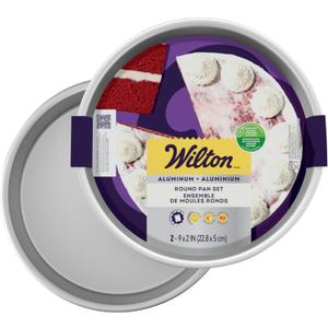Wilton Aluminum 2-Piece Round Cake Pan Set, Durable Anodized Bakeware for Tiered & Layered Cakes, Even Heating, Rust-Resistant, Professional Cake Baking Pans, 9 x 2 in, Packaging May Vary