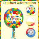 Jexine Birthday Block Piata Set Birthday Building Piata with Blindfold, Bat, Stick Blocks Party Supplies for Carnival Fiesta Party Supplies Event Decoration
