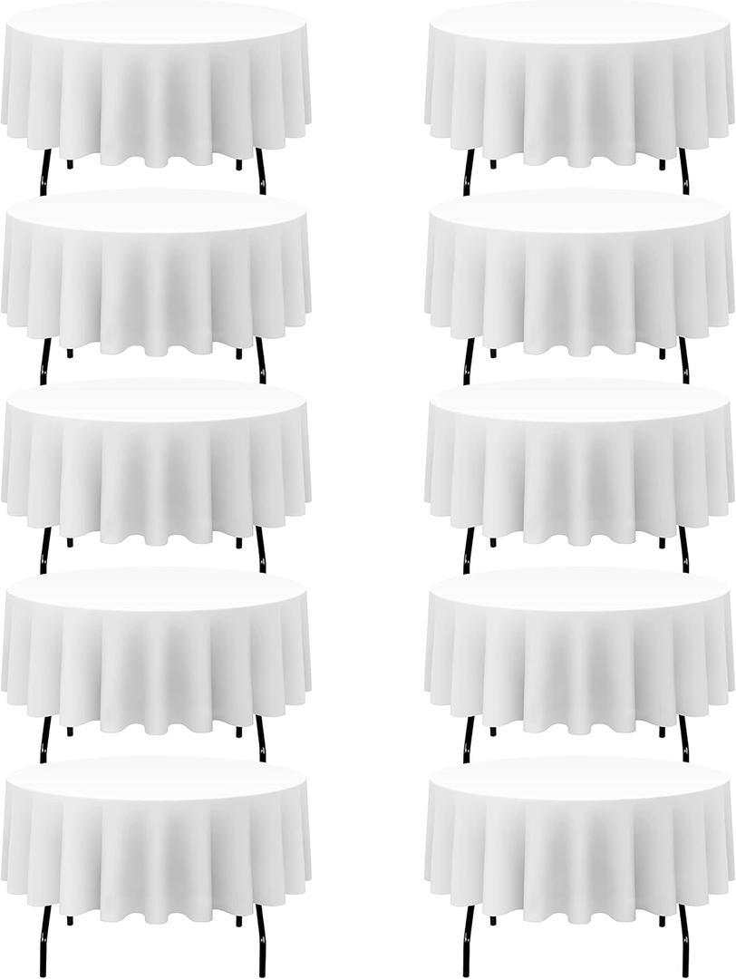 BRILLMAX 10 Pack White Round Tablecloths 90 Inch for 60" Tables